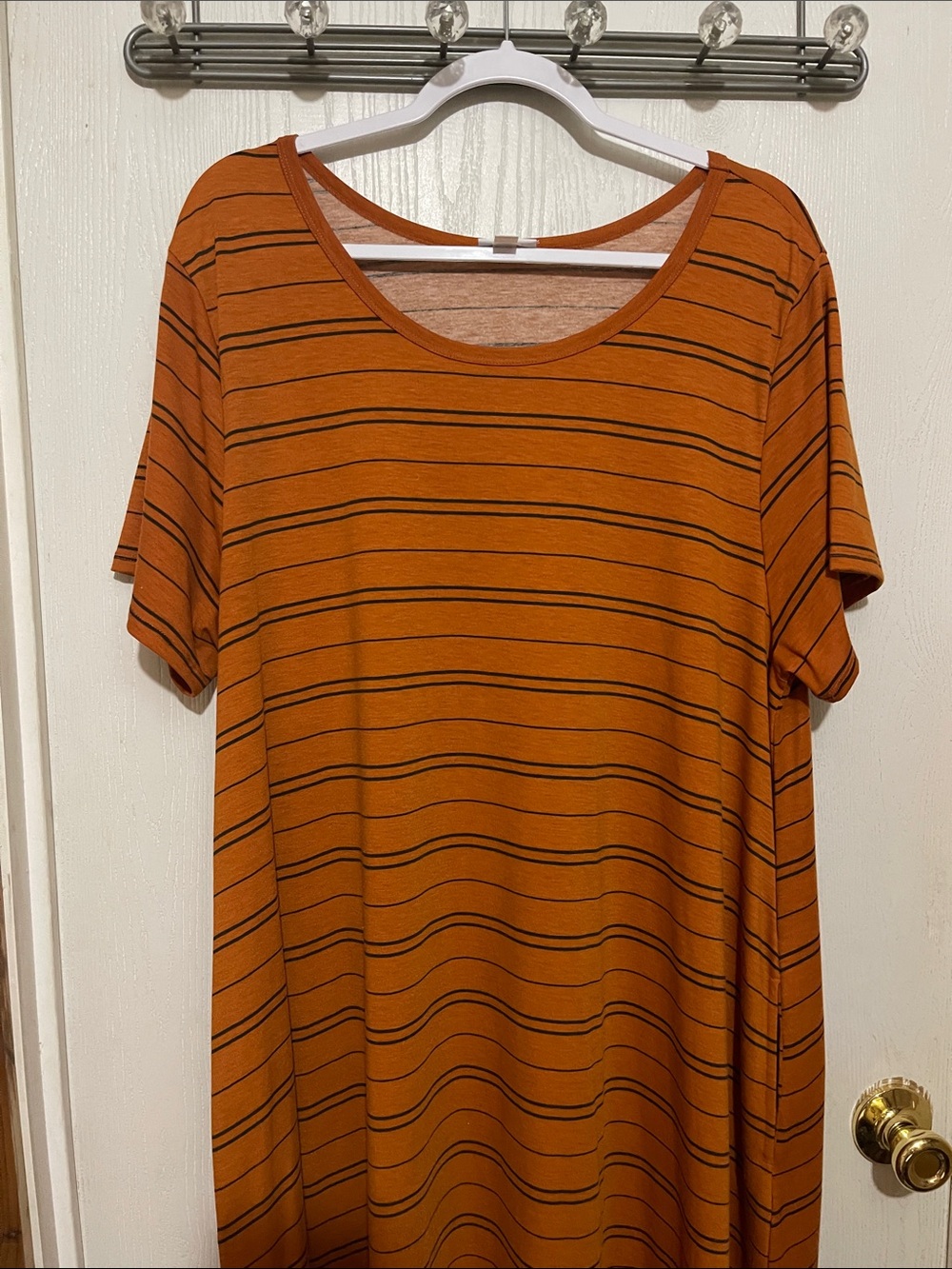 LuLaRoe Jessie Women's Orange Striped Scoop Neck Dress Pockets 3XL BNWOT
